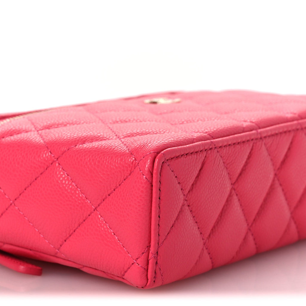 Chanel Caviar Quilted Top Handle Slim Vanity With Chain Fuchsia