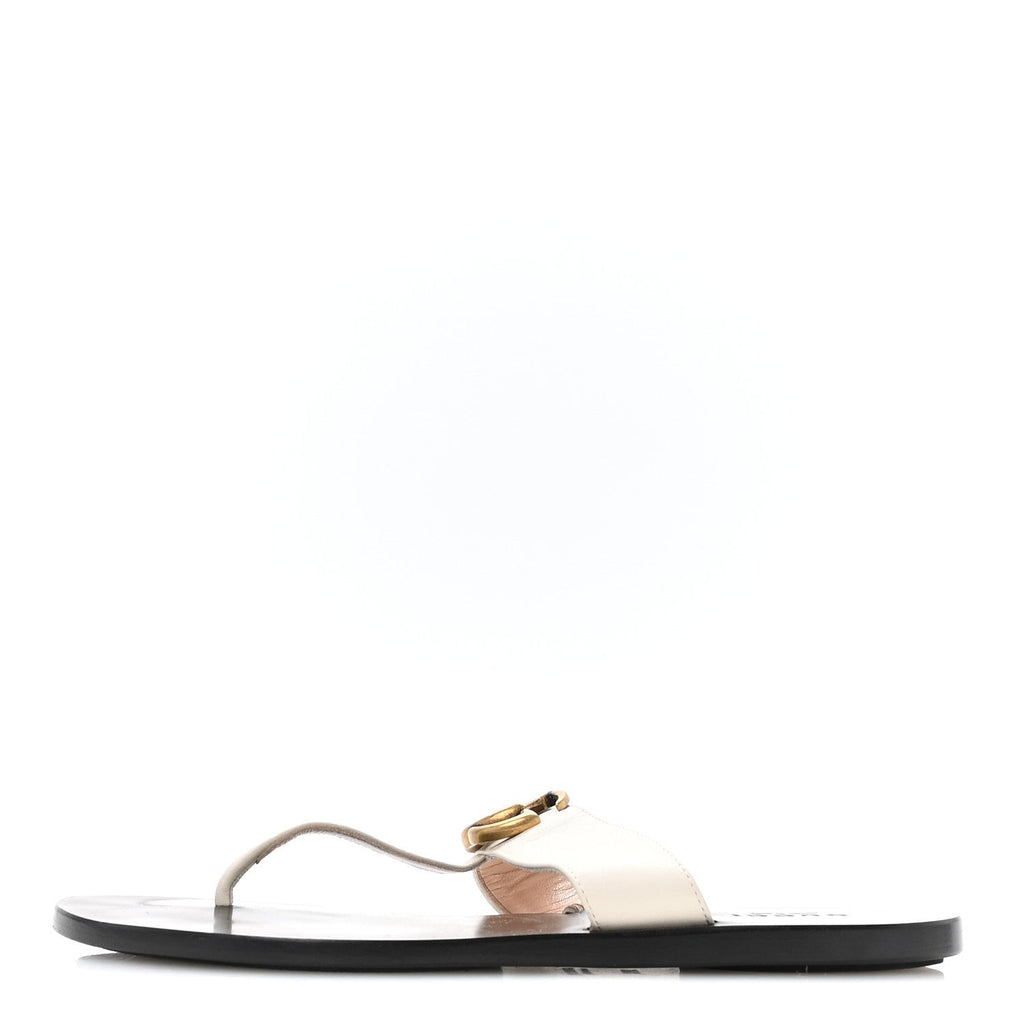 Gucci Calfskin GG Marmont Thong Sandals 36.5 Mystic White