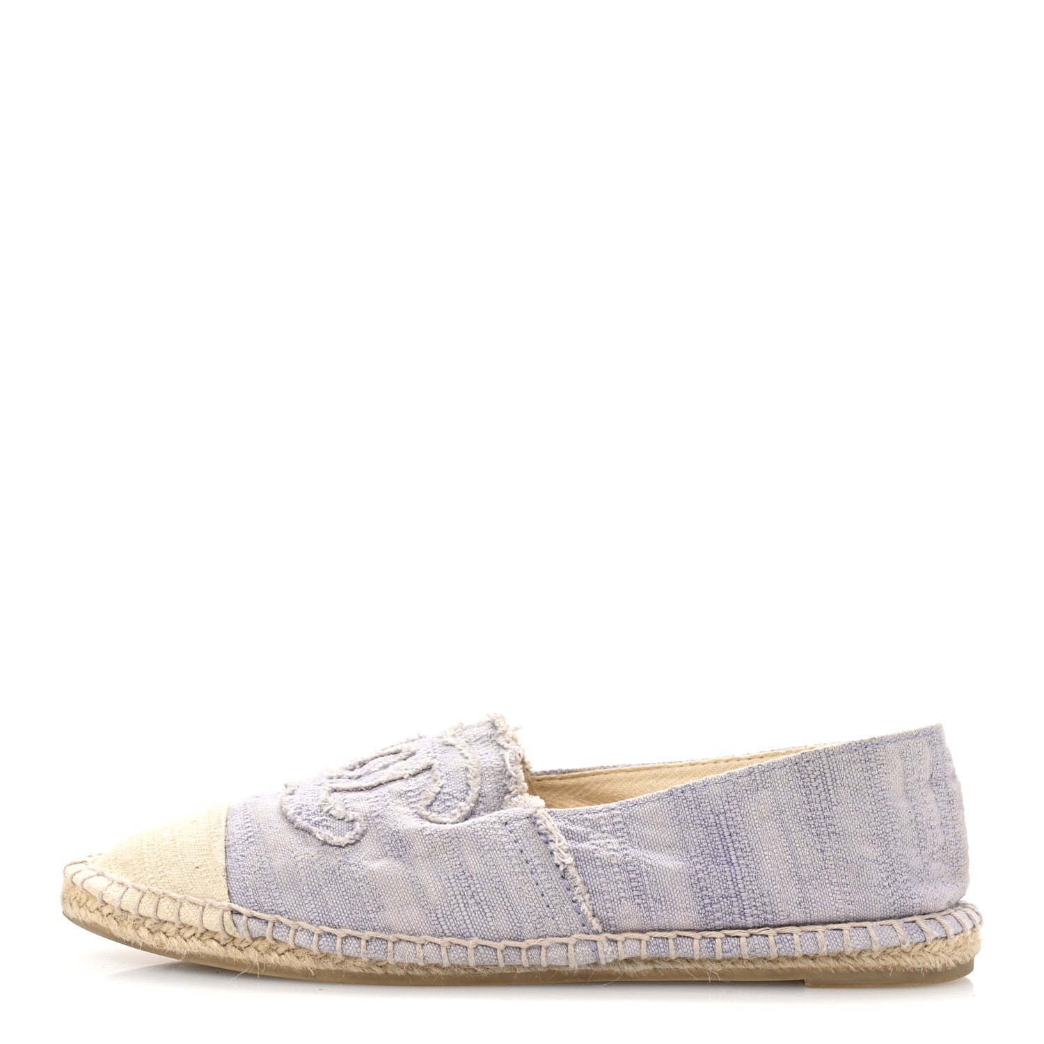 Chanel Toile CC Cap Toe Espadrilles 38 Ecru Purple