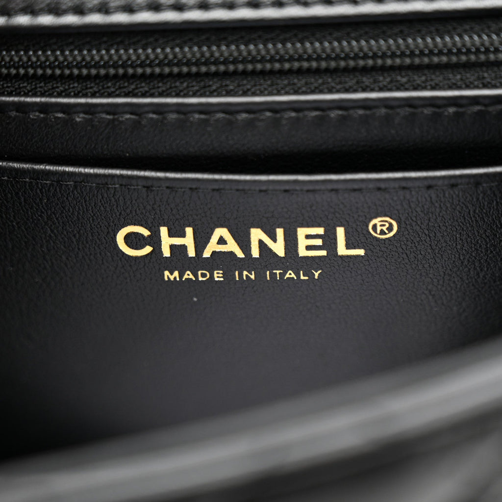 Chanel Lambskin Quilted Mini Top Handle Rectangular Flap Black
