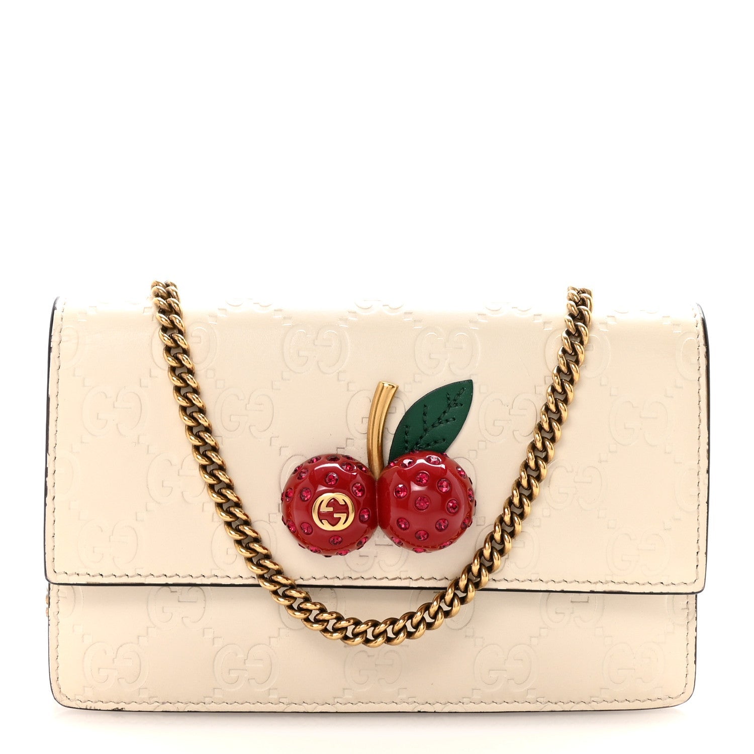 Gucci Guccissima Mini Cherry Chain Bag White