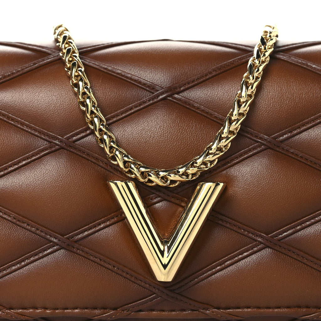 Louis Vuitton Lambskin Malletage Wallet On Chain GO-14 Tan
