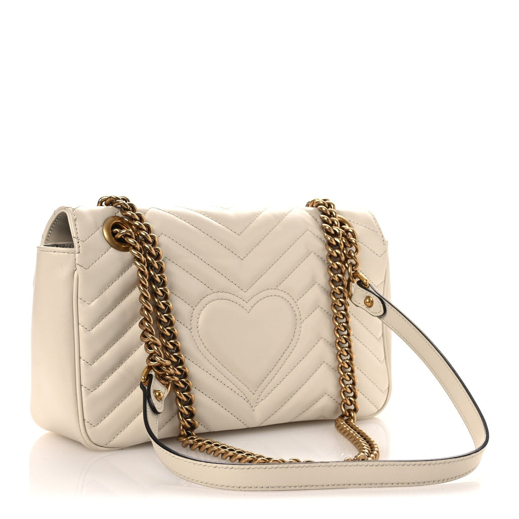 Gucci Calfskin Matelasse Small GG Marmont Shoulder Bag White