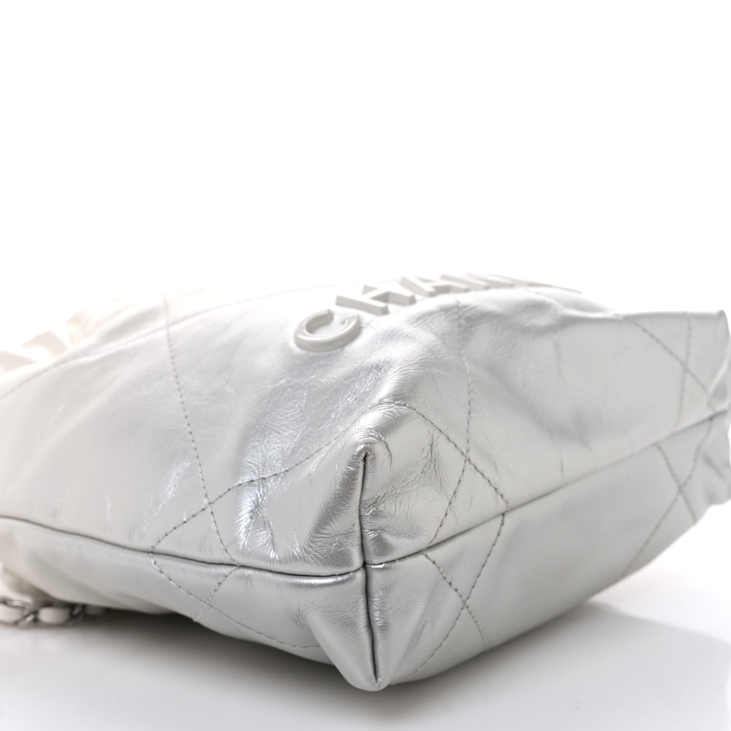 Chanel Metallic Shaded Calfskin Quilted Mini Chanel 22 White Silver