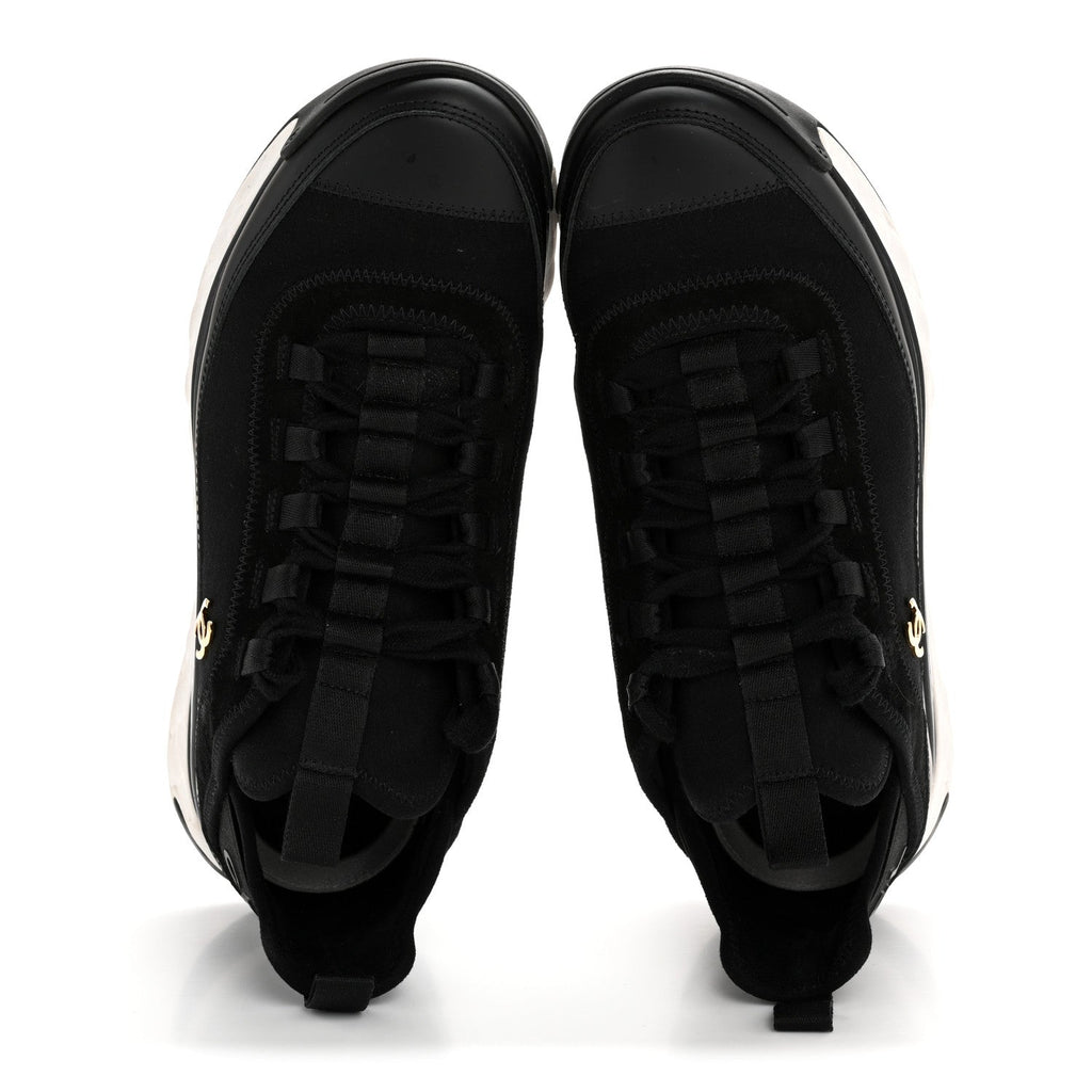 Chanel Velvet Calfskin Mixed Fibers CC Sneakers 38 Black