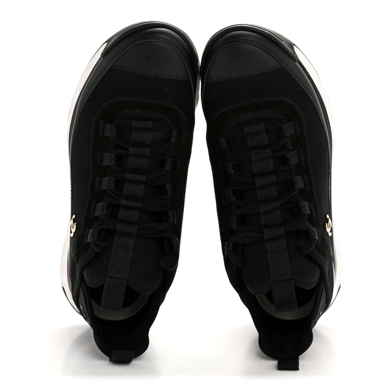 Chanel Velvet Calfskin Mixed Fibers CC Sneakers 38 Black