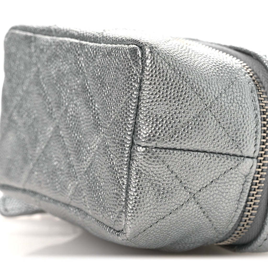 Chanel Metallic Caviar Quilted Mini Top Handle Vanity With Chain Silver