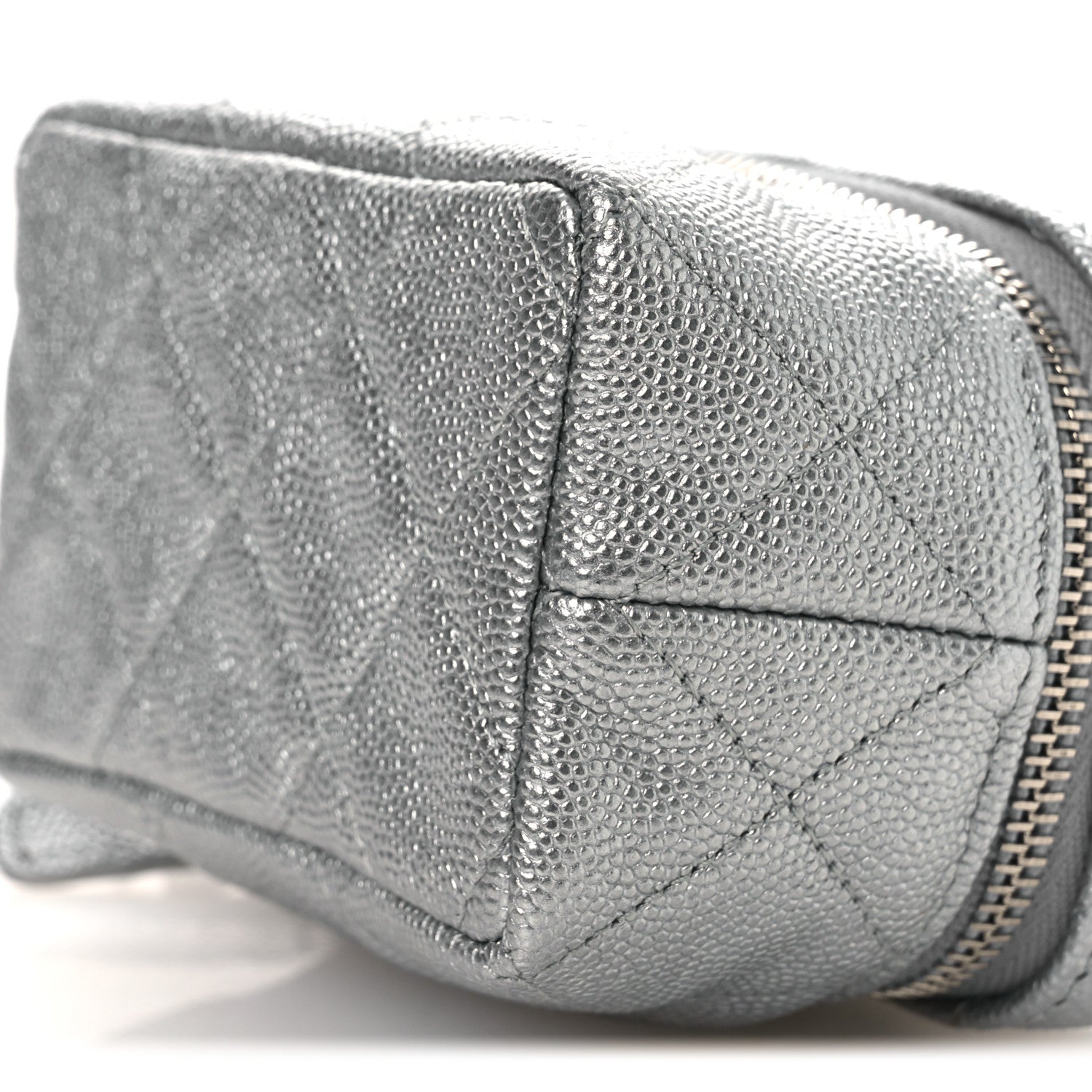 Chanel Metallic Caviar Quilted Mini Top Handle Vanity With Chain Silver