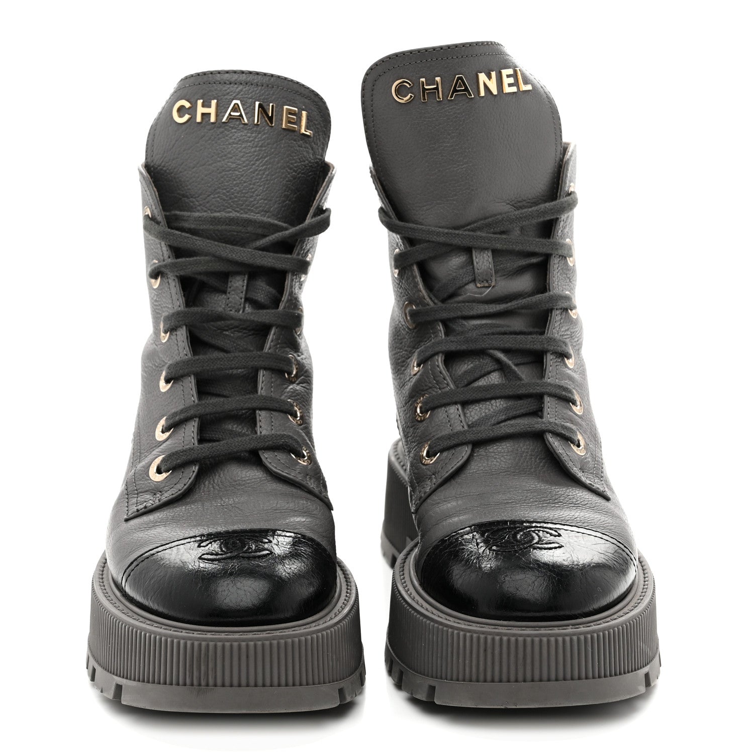 Calfskin CC Lace Up Combat Boots 39 Gray