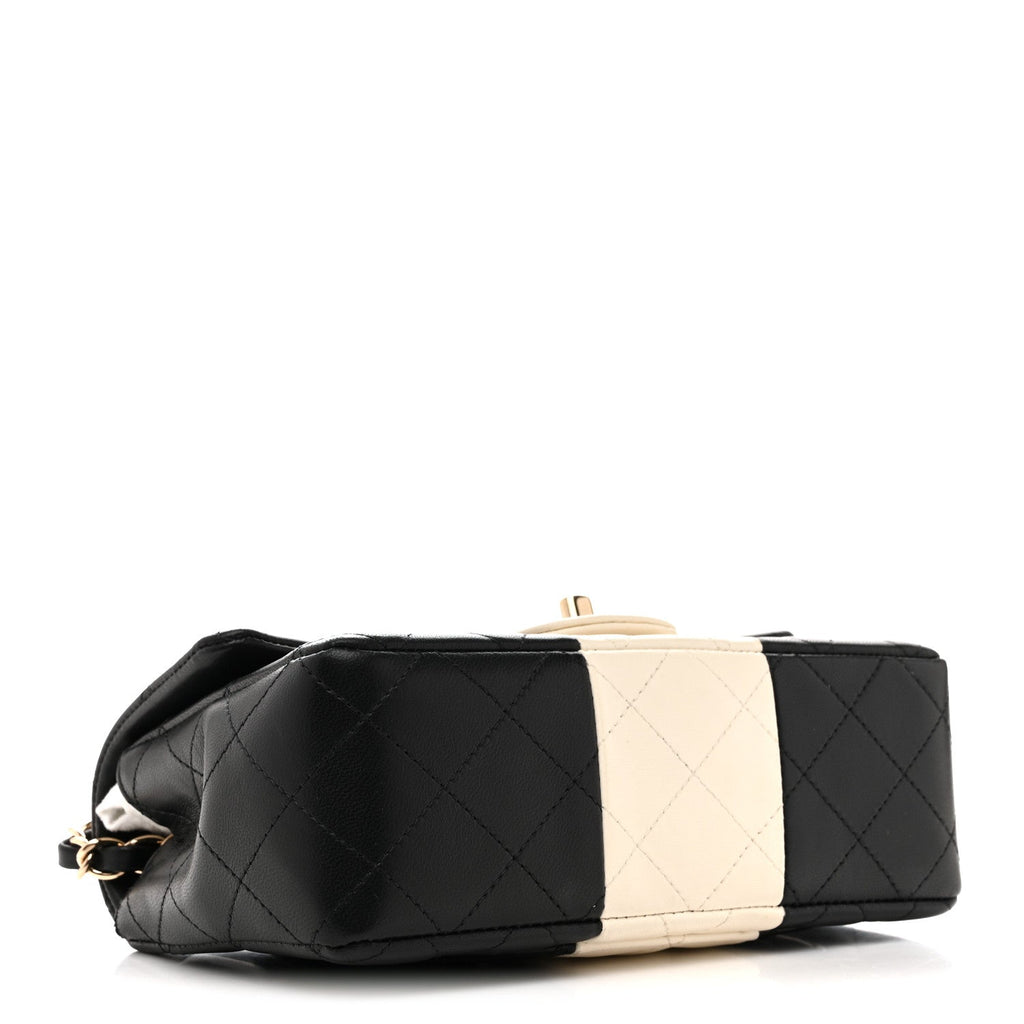 Chanel Lambskin Quilted Mini Rectangular Flap Black White