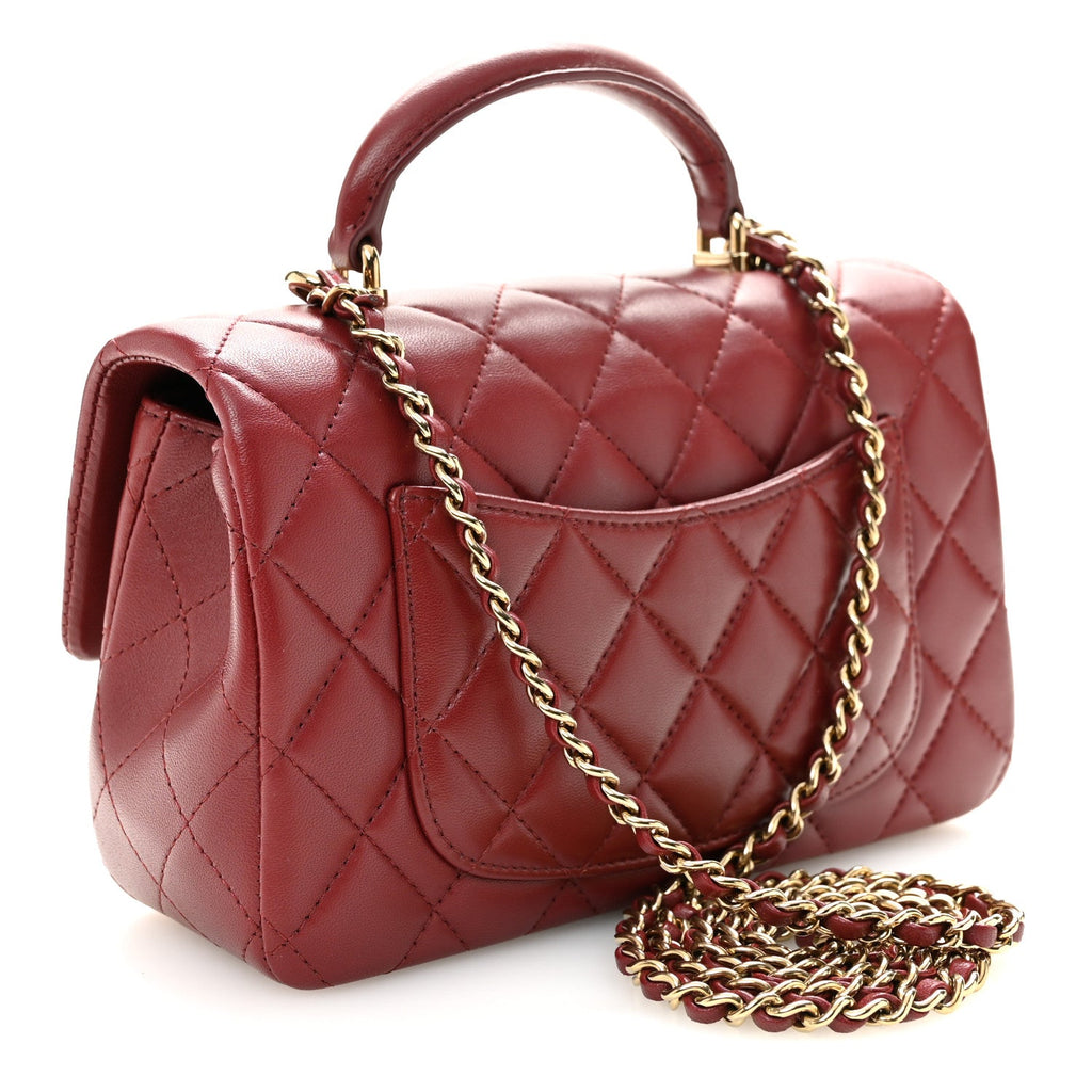 Chanel Lambskin Quilted Mini Top Handle Rectangular Flap Burgundy