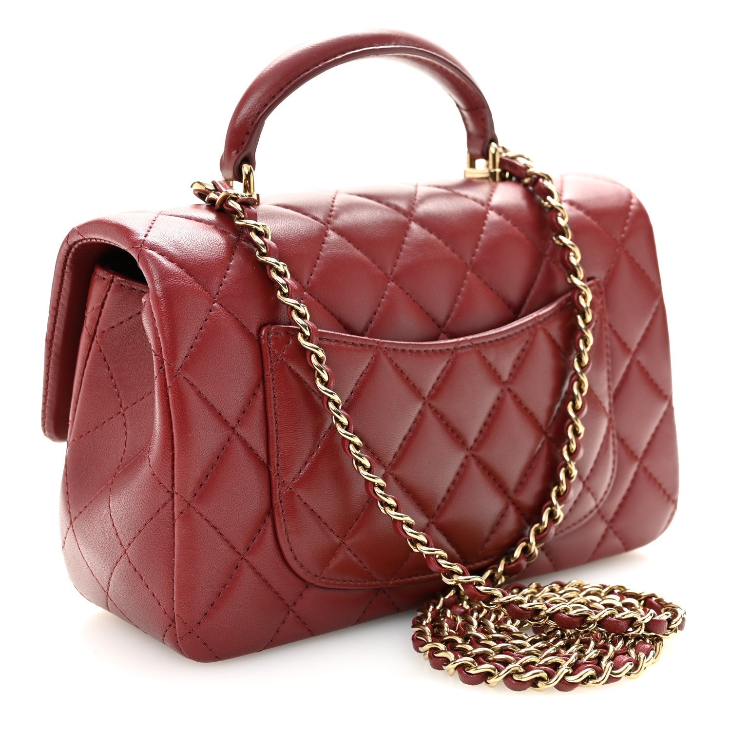 Chanel Lambskin Quilted Mini Top Handle Rectangular Flap Burgundy