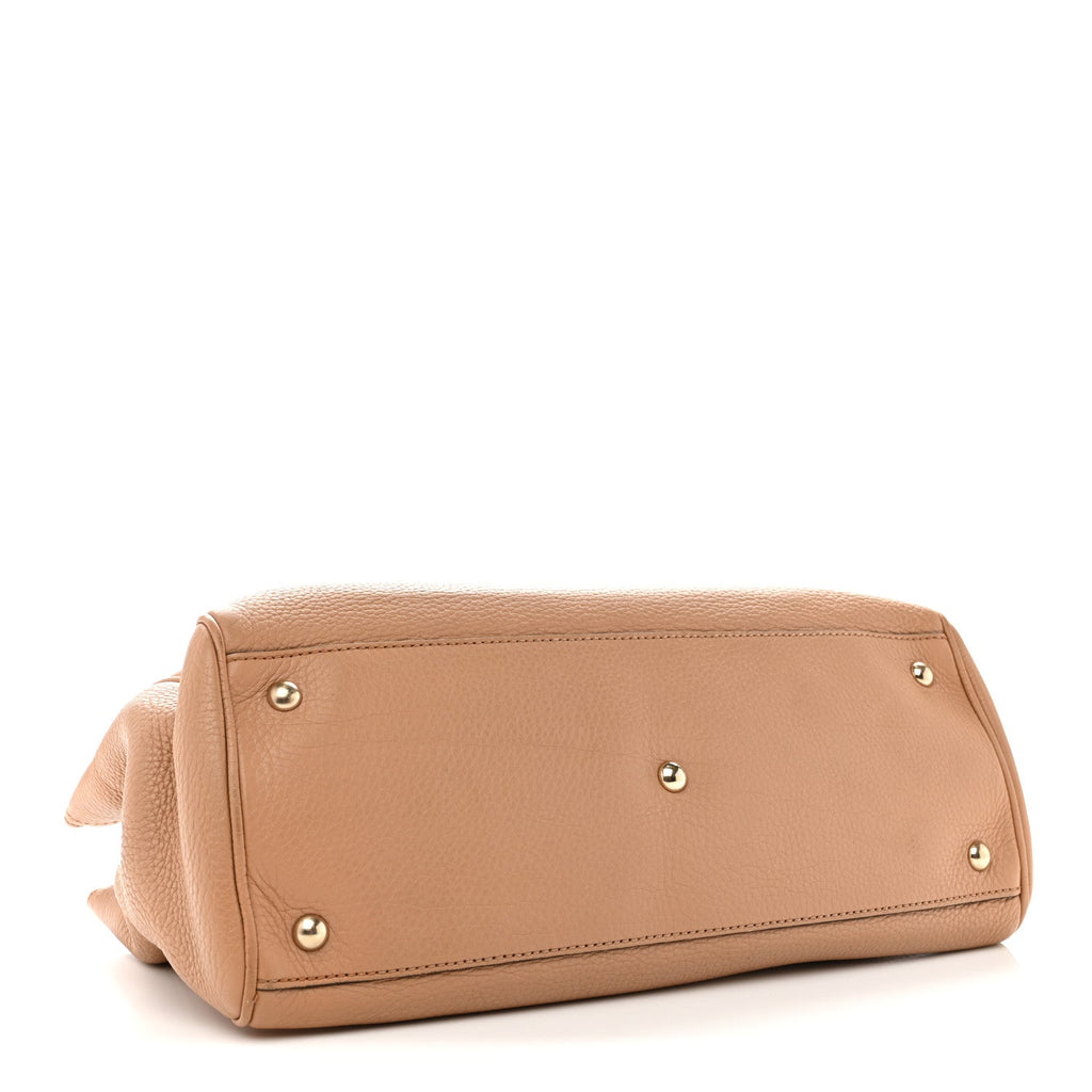 Gucci Pebbled Calfskin Medium Bamboo Shopper Tote Camelia