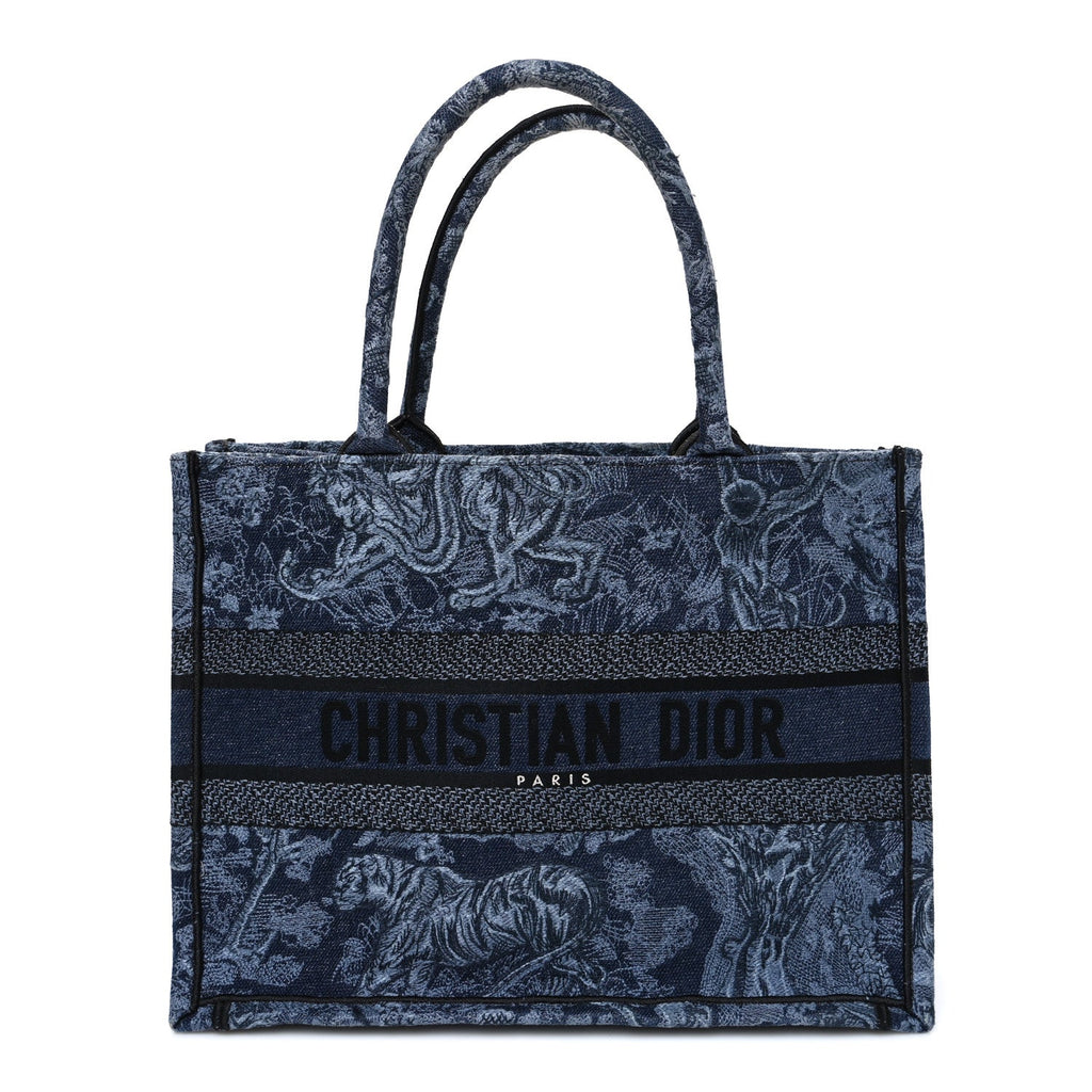 Christian Dior Canvas Embroidered Medium Dioriviera Toile De Jouy Book Tote Blue Black