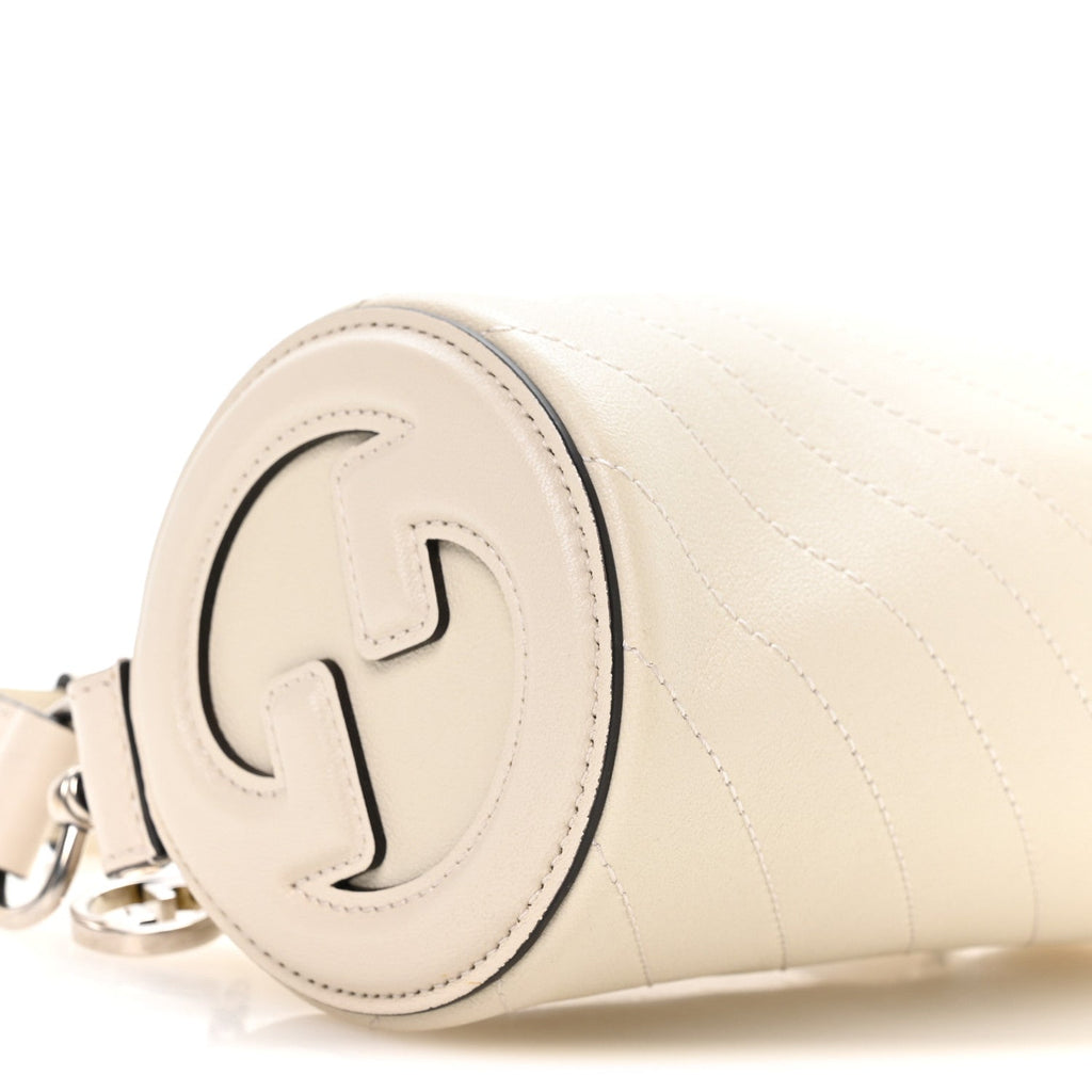 Gucci Sakai Be Green Calfskin Diagonal Stitched Mini Blondie Barrel Shoulder Bag Mystic White