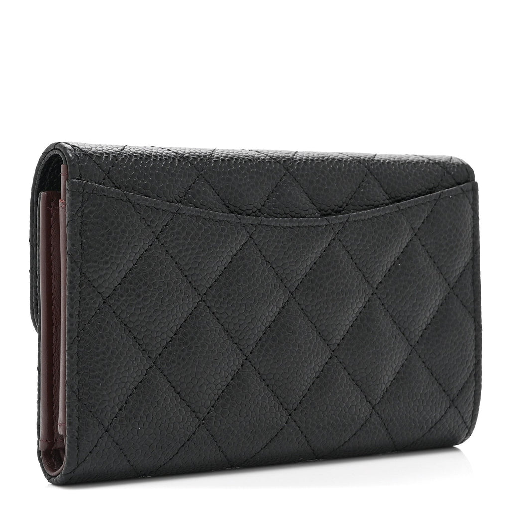 Caviar Quilted Medium Flap Wallet Black