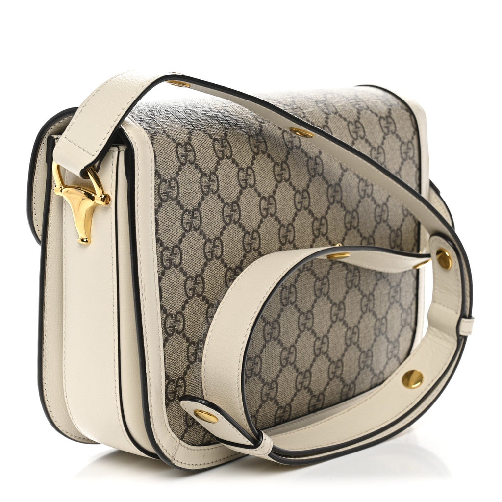 Gucci GG Supreme Monogram Horsebit 1955 Shoulder Bag Beige Mystic White