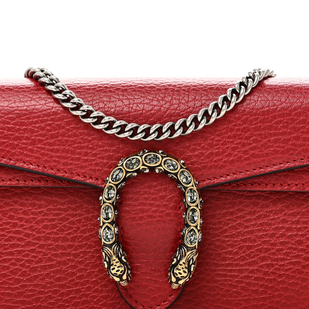 Gucci Dollar Calfskin Swarovski Crystal Small Dionysus Shoulder Bag Hibiscus Red