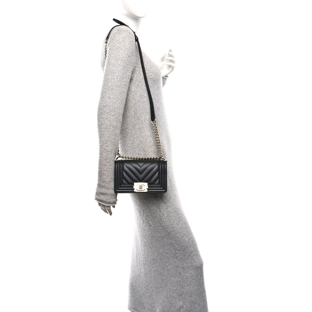 Chanel Lambskin Chevron Quilted Small Boy Flap Black