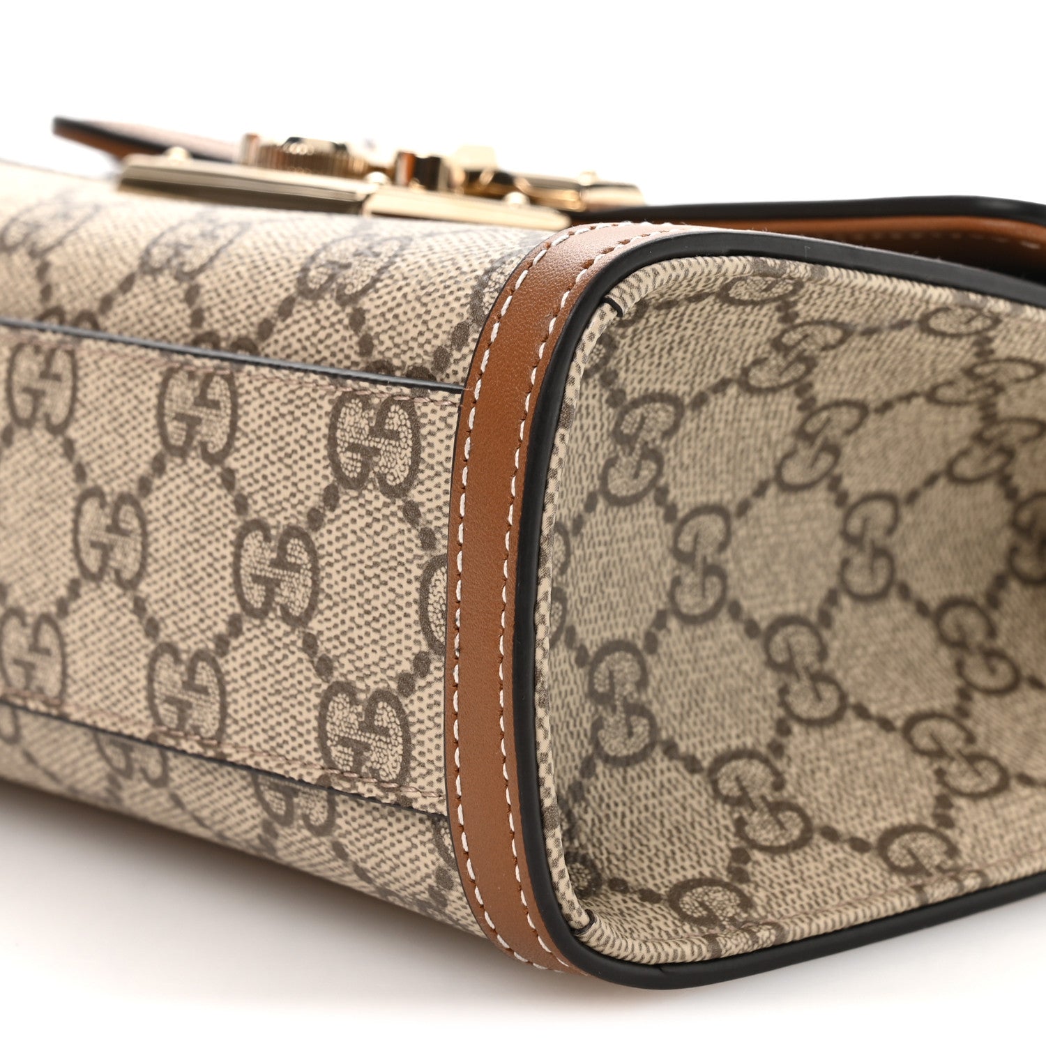 Gucci GG Supreme Monogram Small Padlock Top Handle Shoulder Bag Beige Ebony Dark Brown