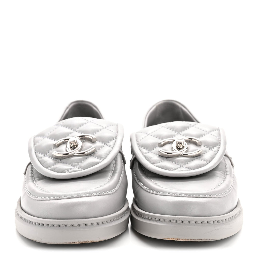 Lambskin Quilted CC Turnlock Loafers 36.5 Grey