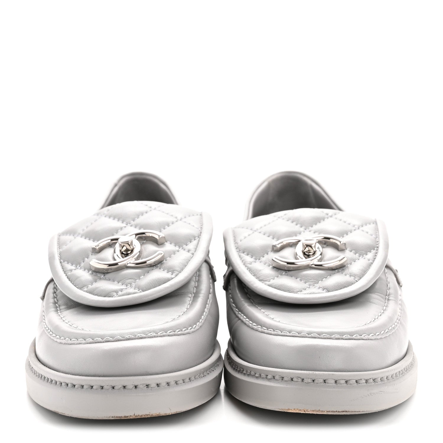 Lambskin Quilted CC Turnlock Loafers 36.5 Grey