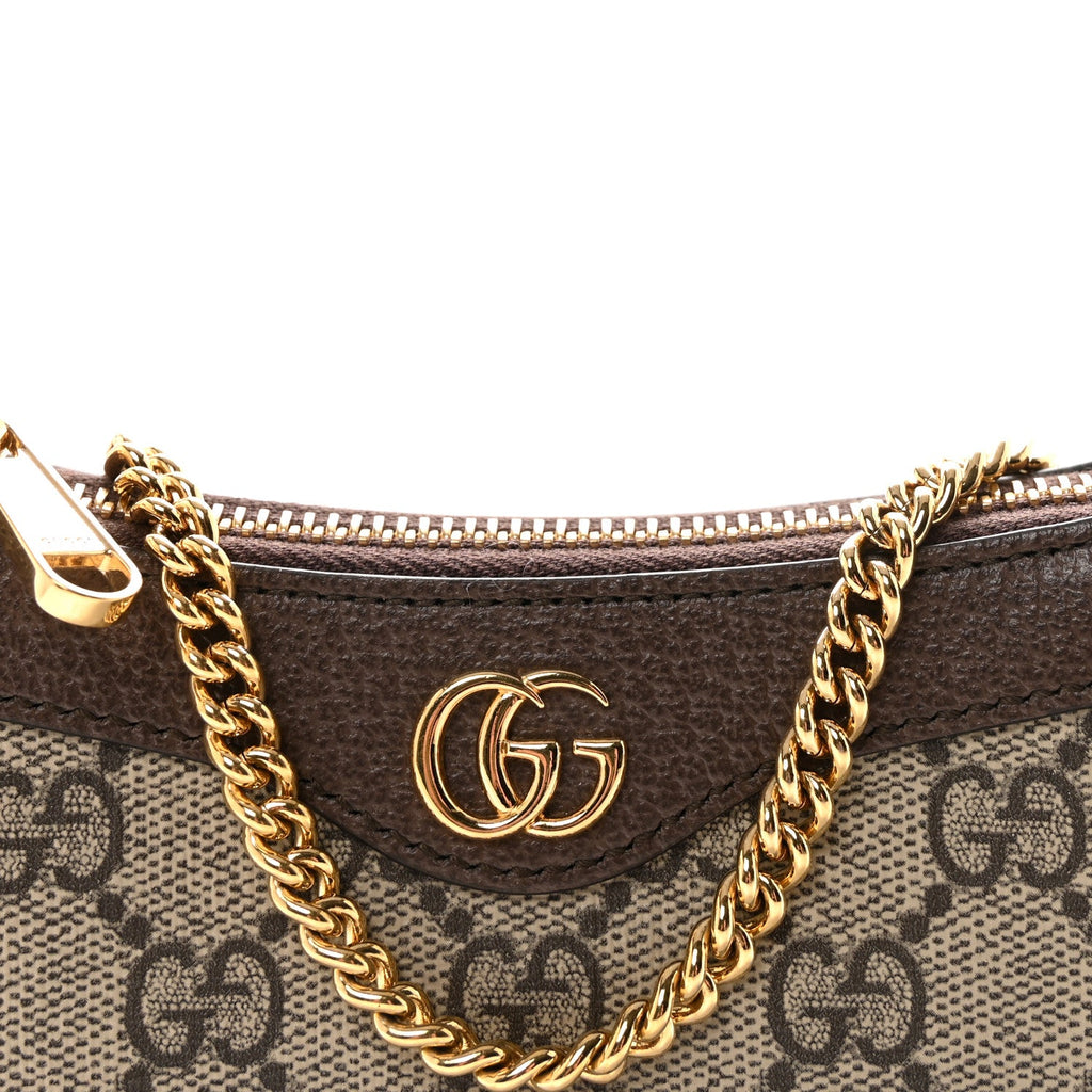 Gucci GG Supreme Monogram Textured Dollar Calfskin Mini Ophidia Chain Bag Beige Ebony