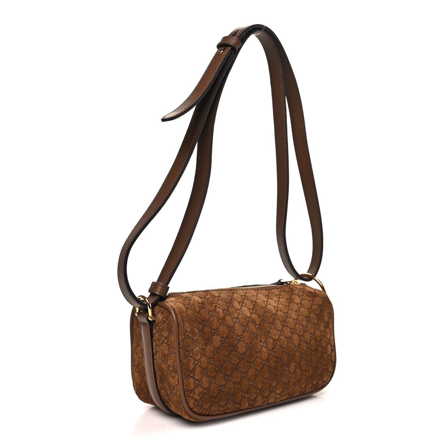 Gucci Suede GG Monogram Half Horsebit Mini Shoulder Bag Brown