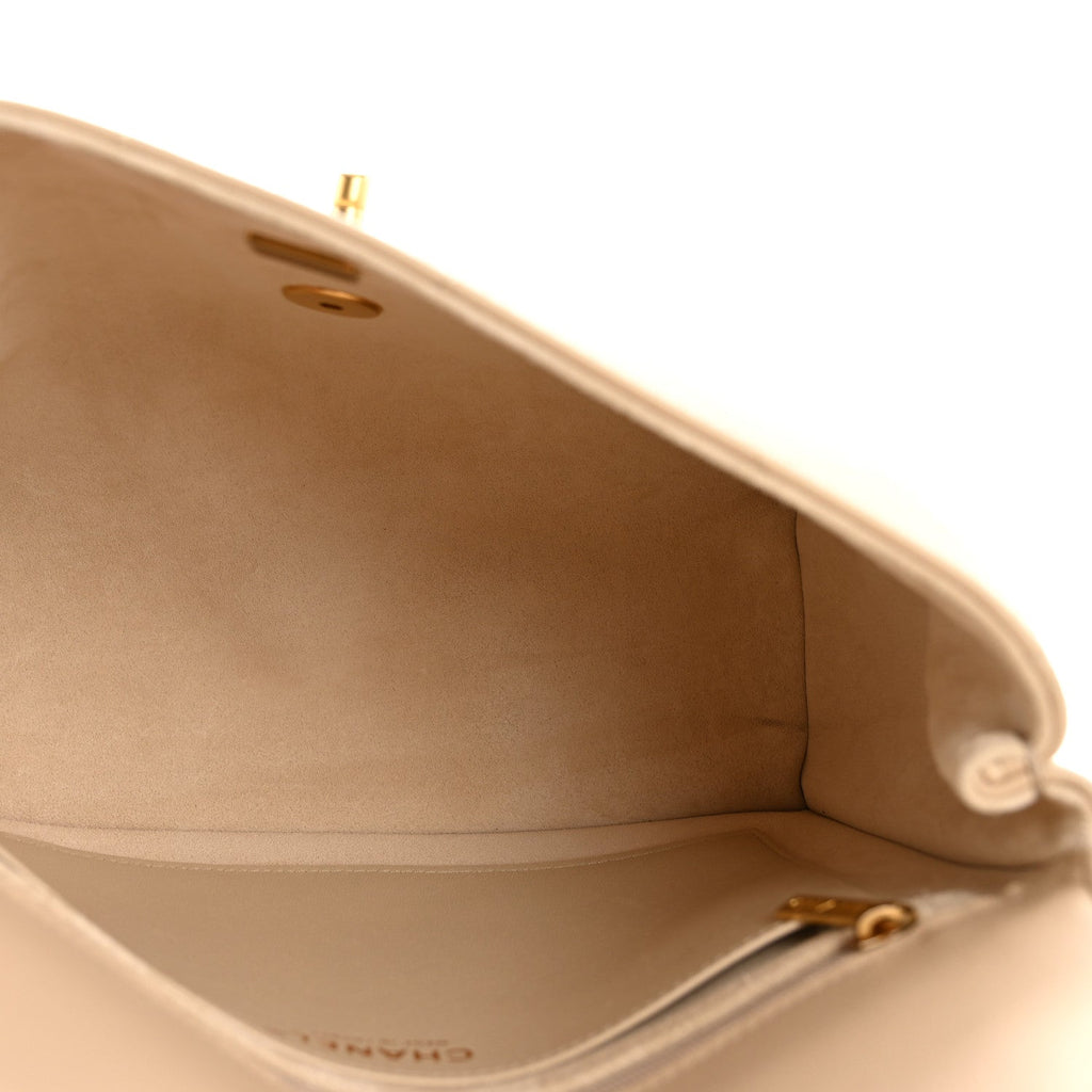 Chanel Calfskin Stitched Flap Top Handle Beige