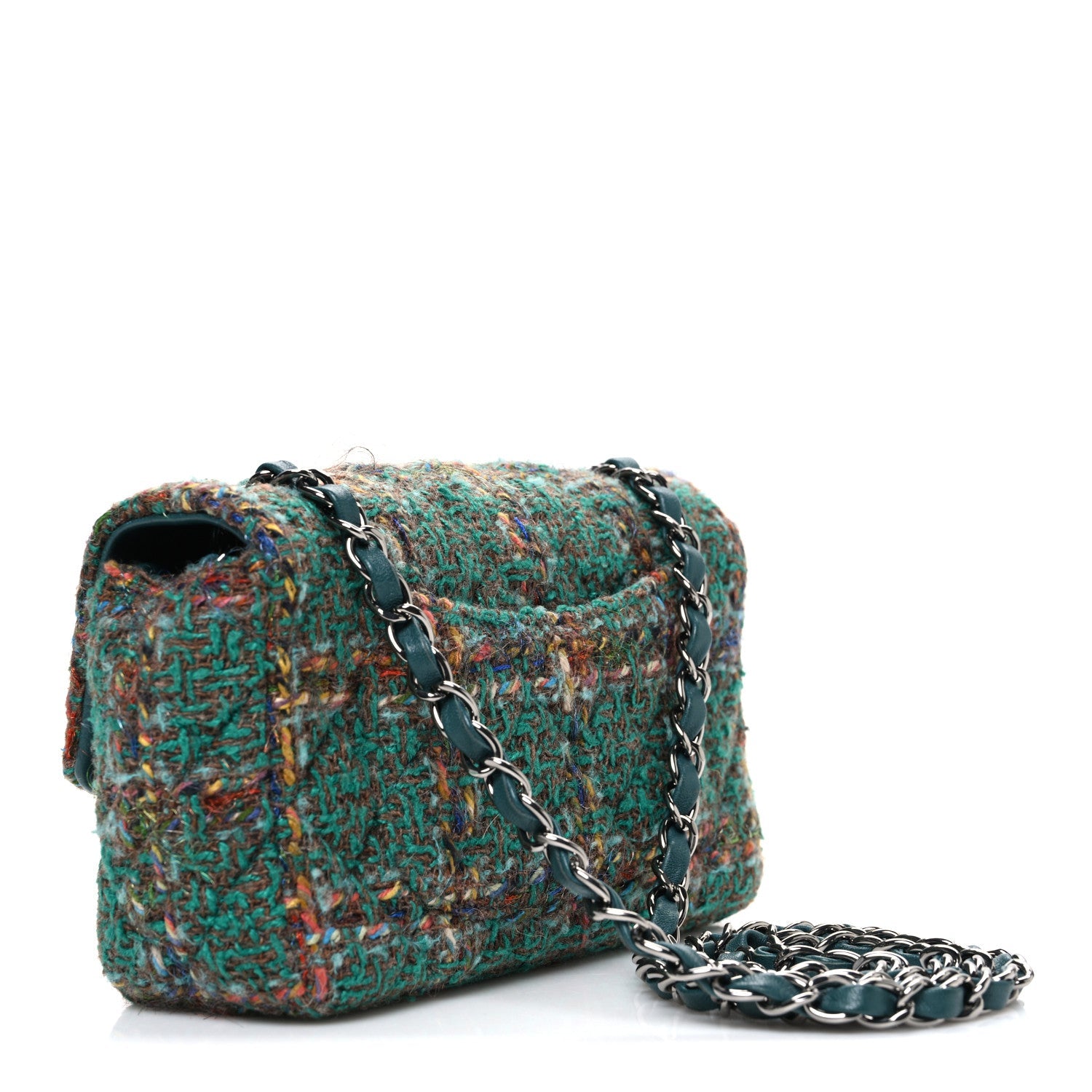 Chanel Tweed Quilted Mini Rectangular Flap Green