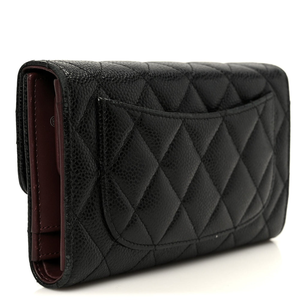 Caviar Quilted Large Flap Wallet Black
