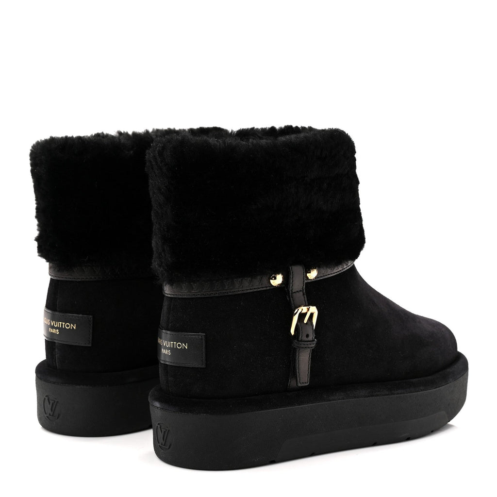 Louis Vuitton Suede Calfskin Shearling Aspen Platform Ankle Boots 37 Black