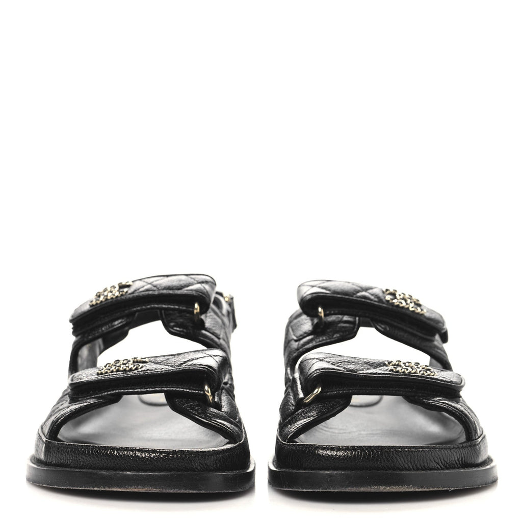 Grained Calfskin Velcro Dad Sandals 38 Black