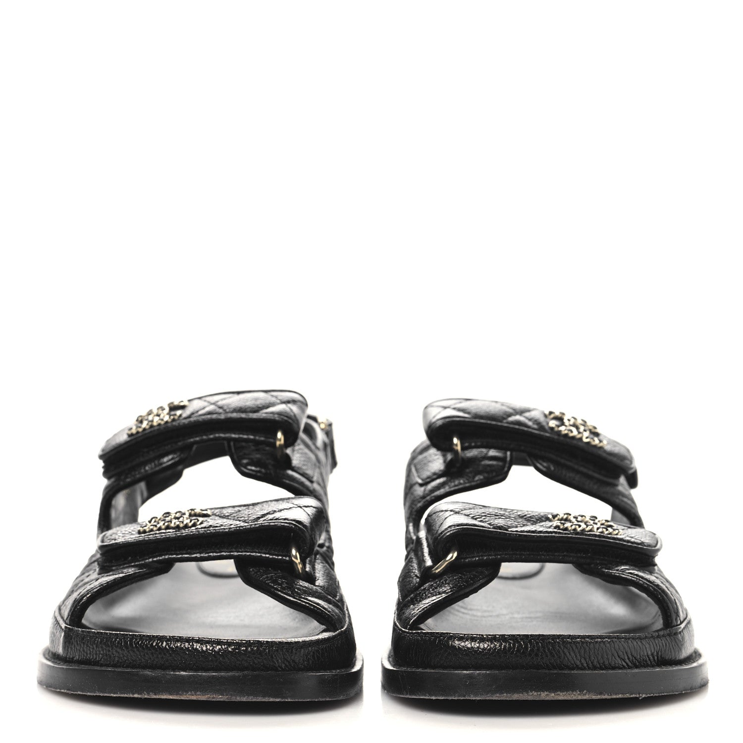 Grained Calfskin Velcro Dad Sandals 38 Black