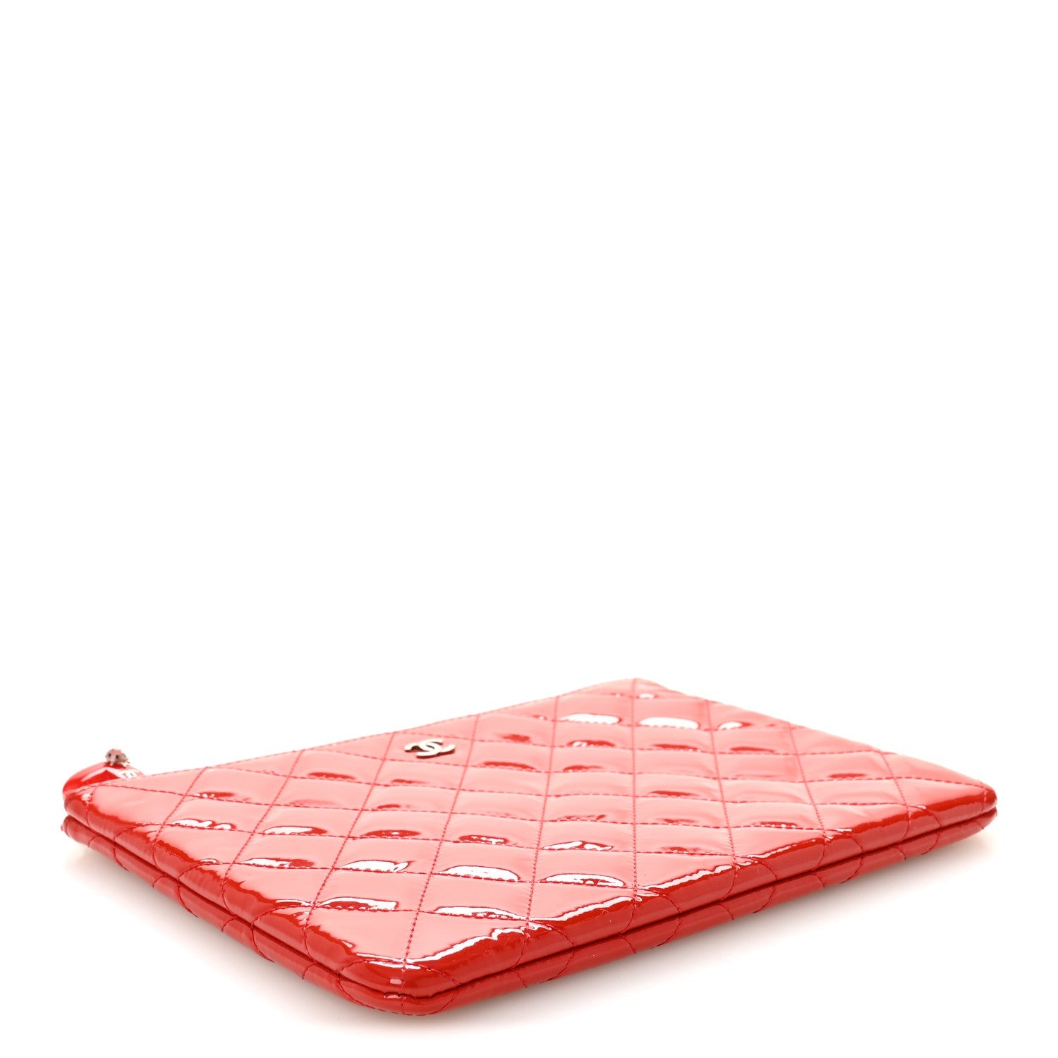 Patent Calfskin Quilted Valentine Hearts Medium O Cosmetic Case Red
