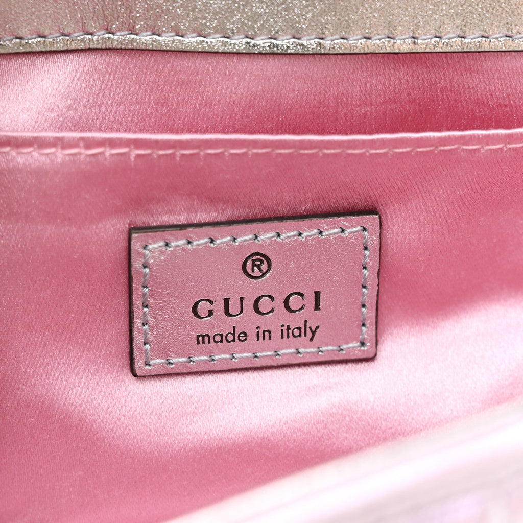 Gucci Iridescent Nappa Vertical Matelasse Medium Maxi Horsebit Chain Shoulder Bag Escape Pink