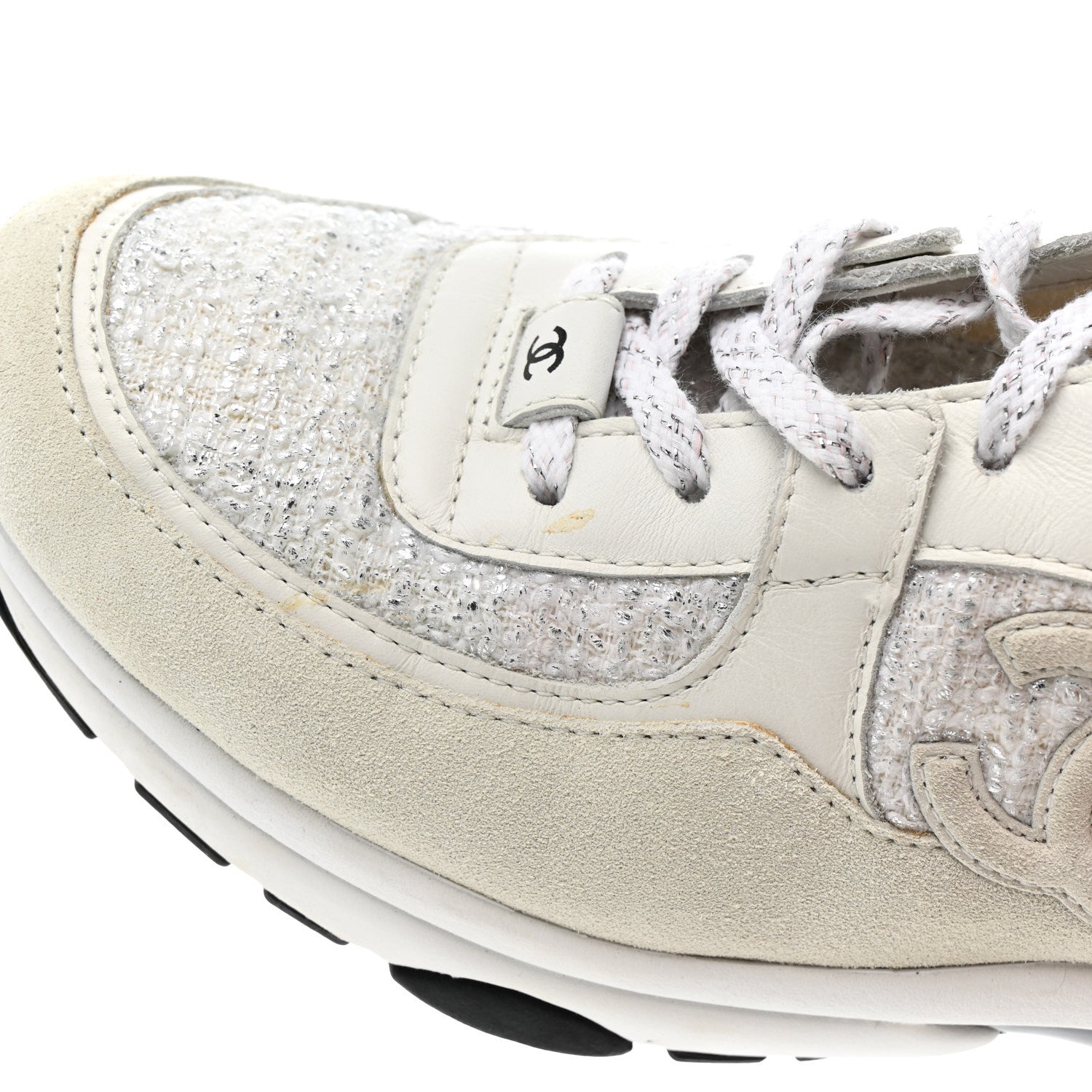 Painted Iridescent Cotton Tweed Suede Womens CC Sneakers 39 White Silver Multicolor