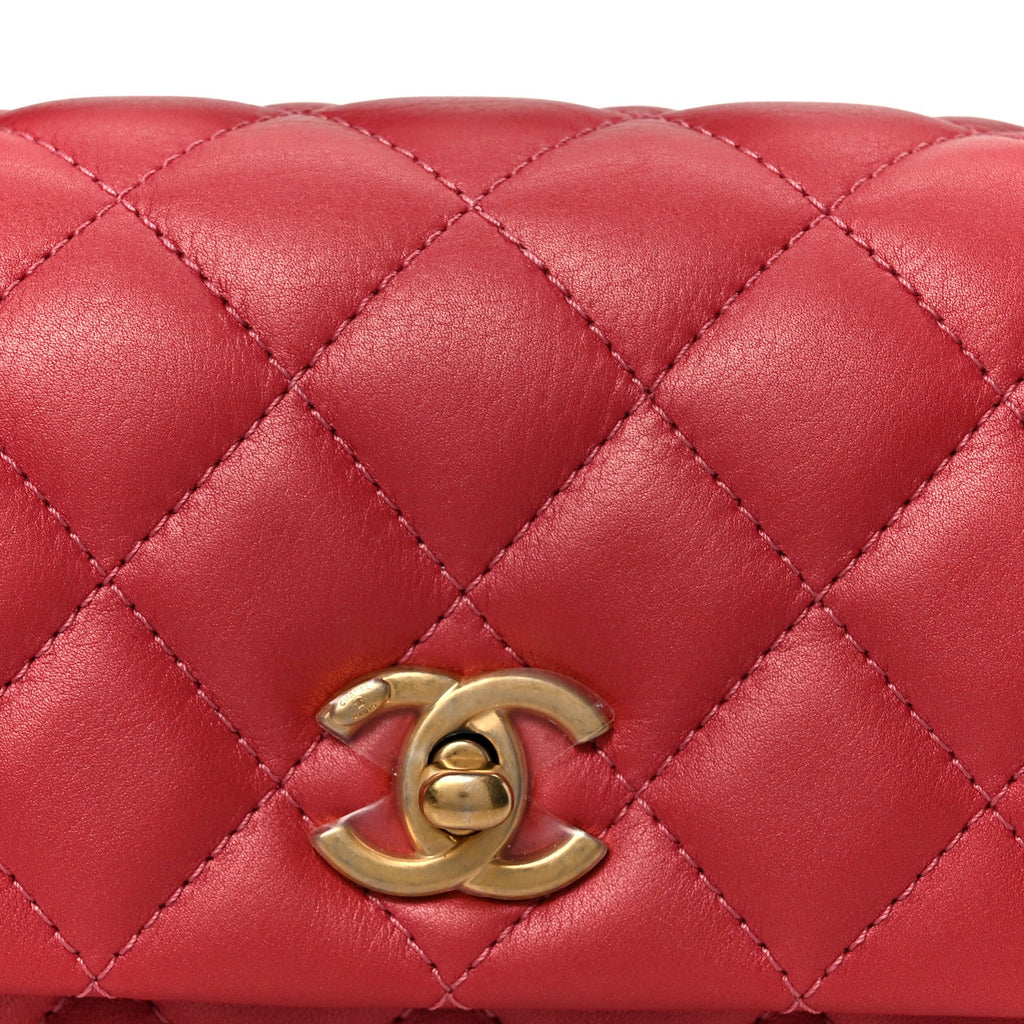 Chanel Metallic Calfskin Quilted Top Handle Flap Dark Pink