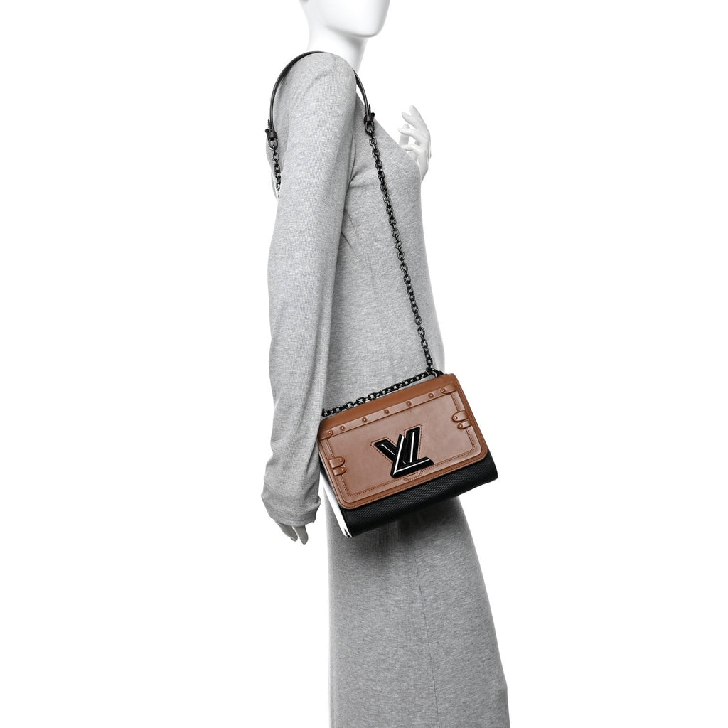 Louis Vuitton Calfskin Trompe L'oeil Twist Shoulder Bag MM Black Brown