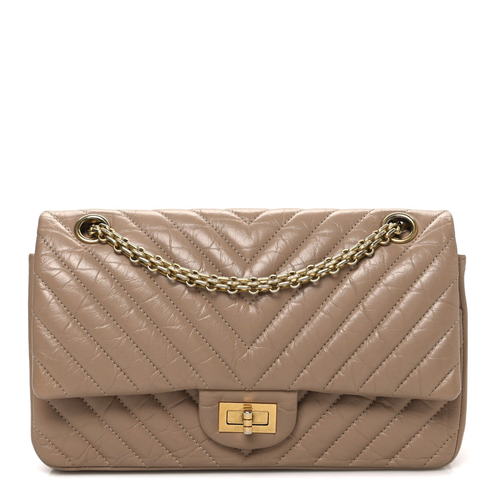 Chanel Aged Calfskin Chevron Quilted 2.55 Reissue 225 Flap Beige