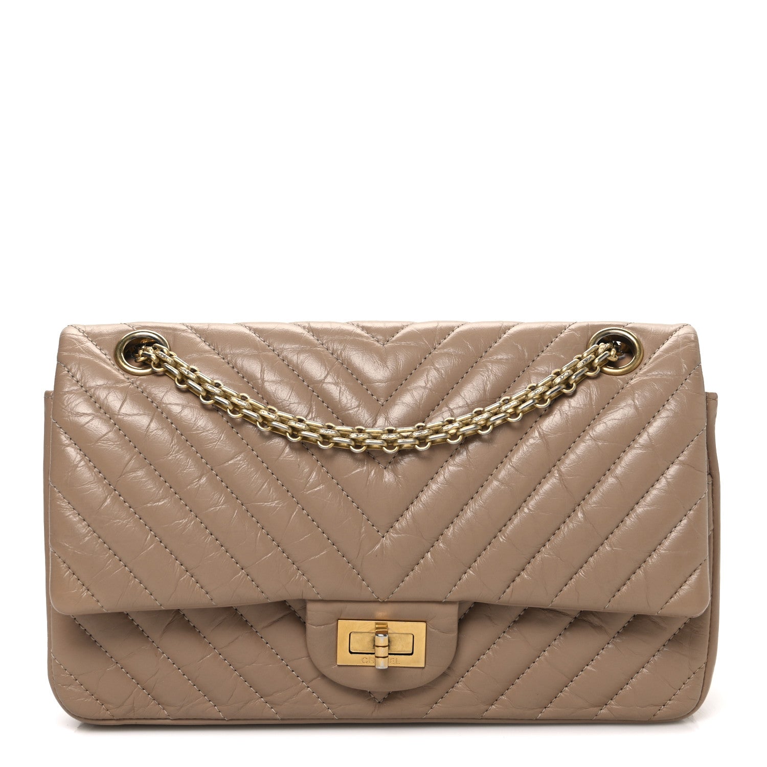 Chanel Aged Calfskin Chevron Quilted 2.55 Reissue 225 Flap Beige