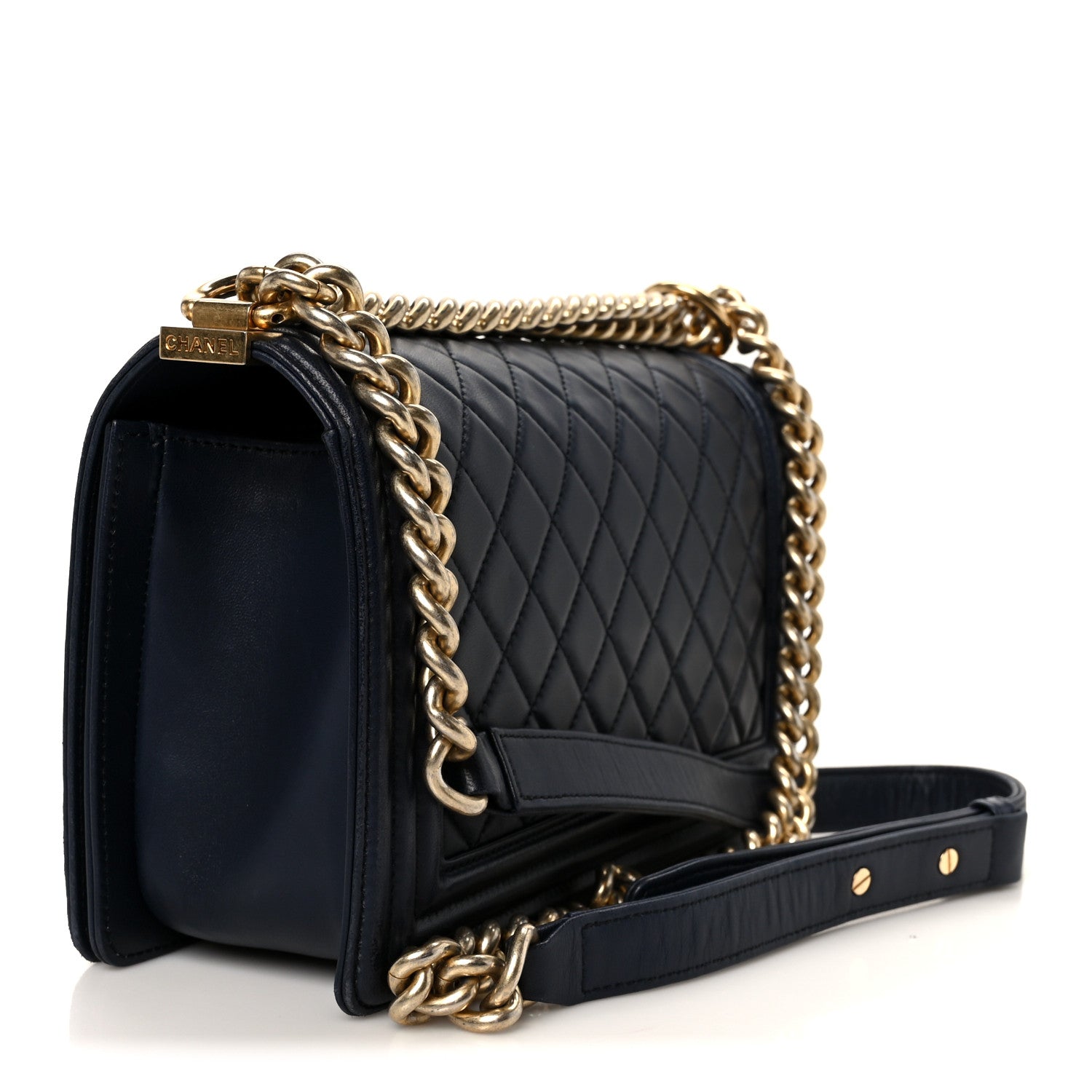 Chanel Lambskin Quilted Medium Boy Flap Dark Navy