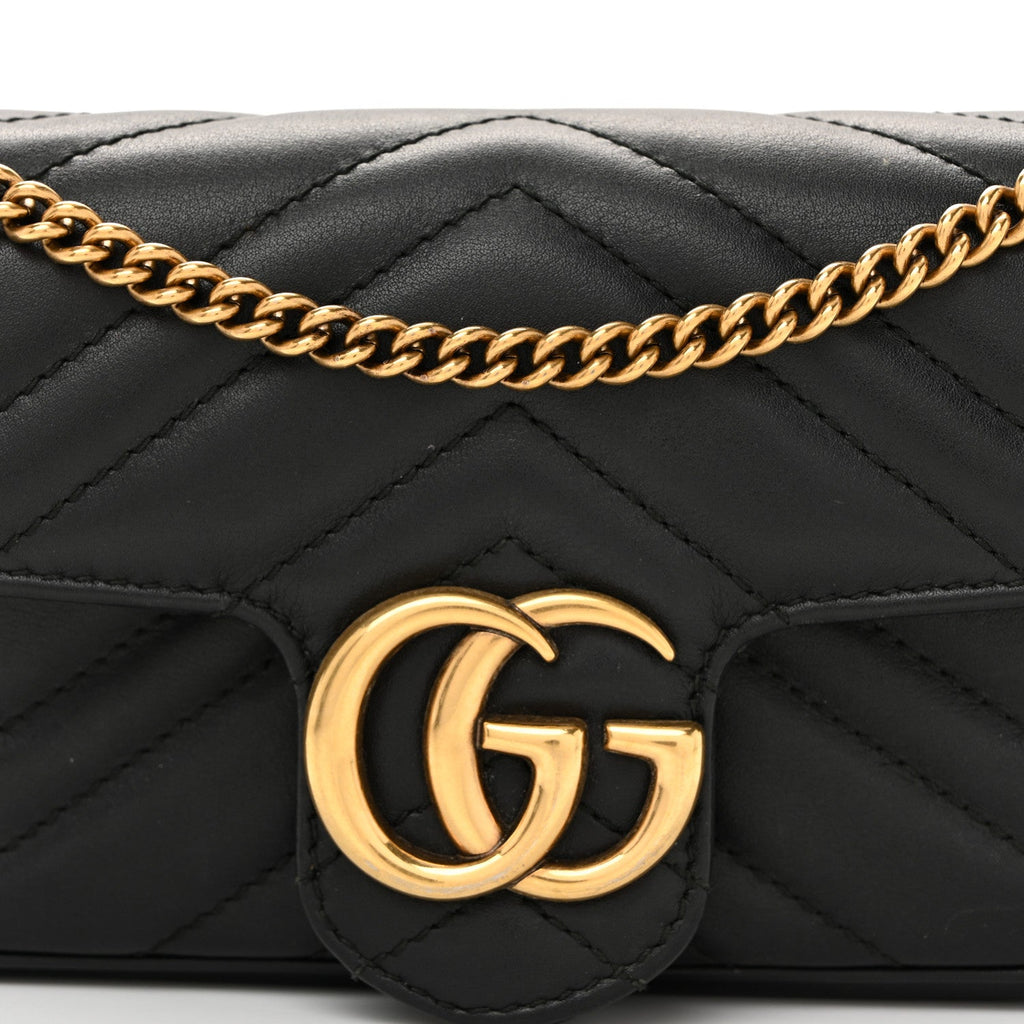 Gucci Calfskin Matelasse Super Mini GG Marmont Shoulder Bag Black