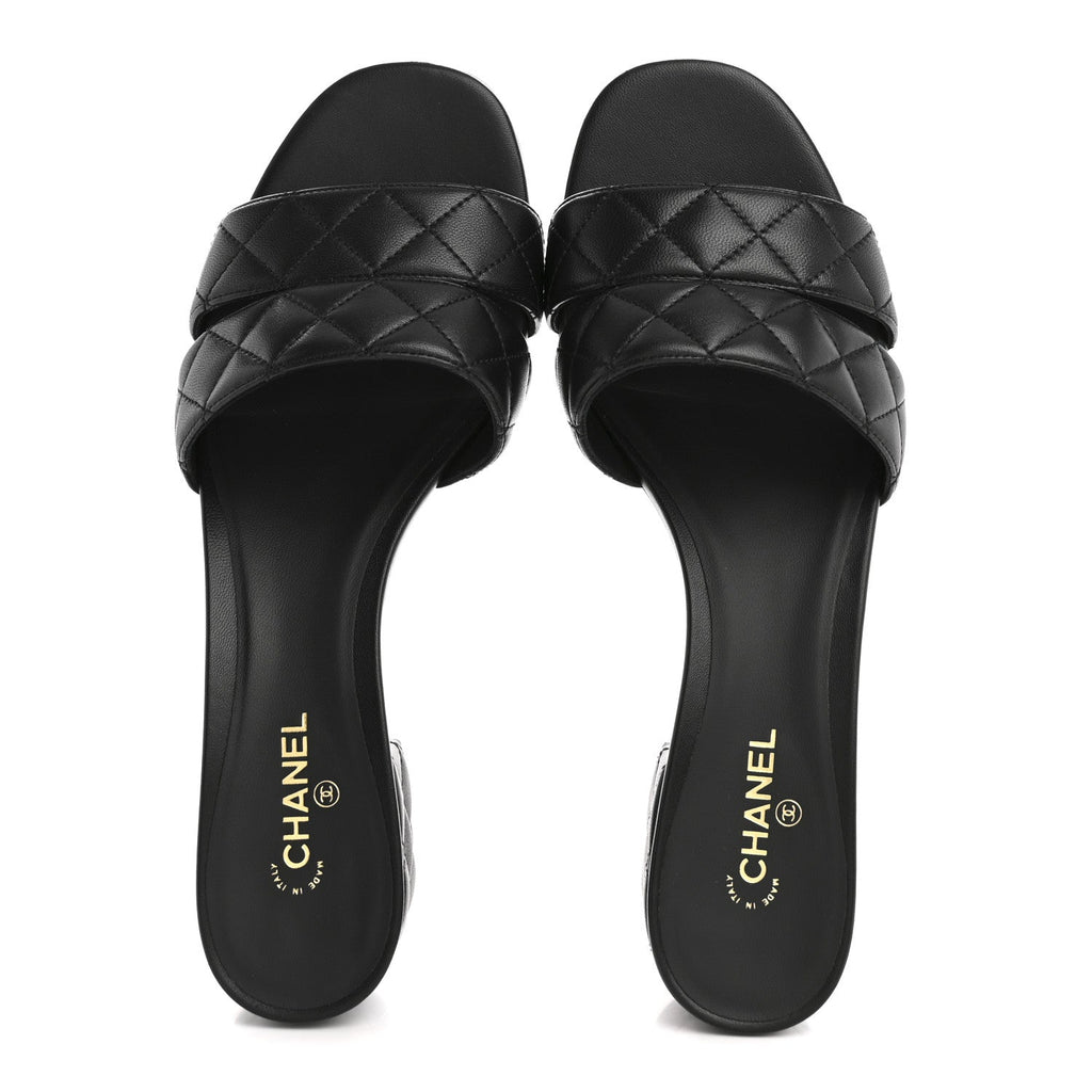 Lambskin Quilted Mules 40 Black