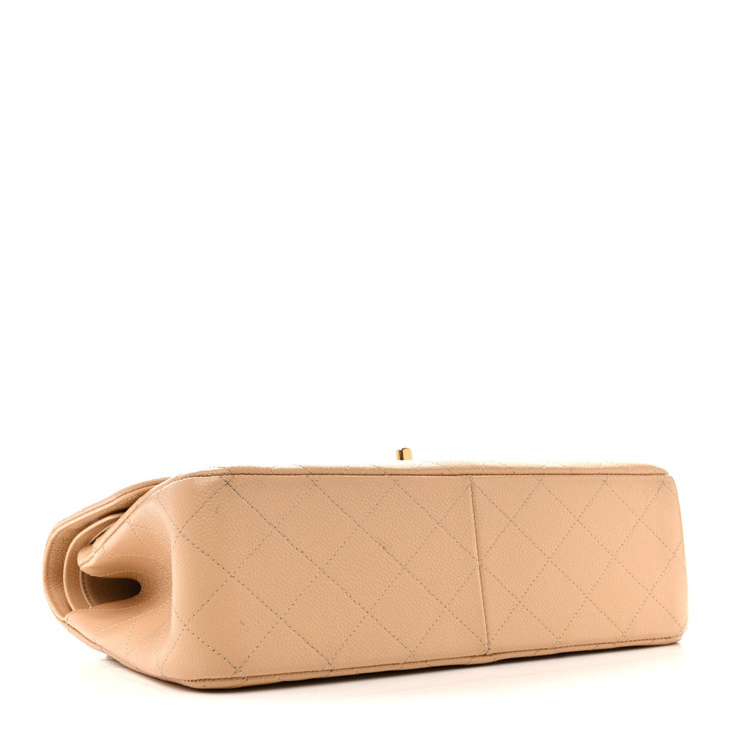Chanel Caviar Quilted Jumbo Double Flap Beige