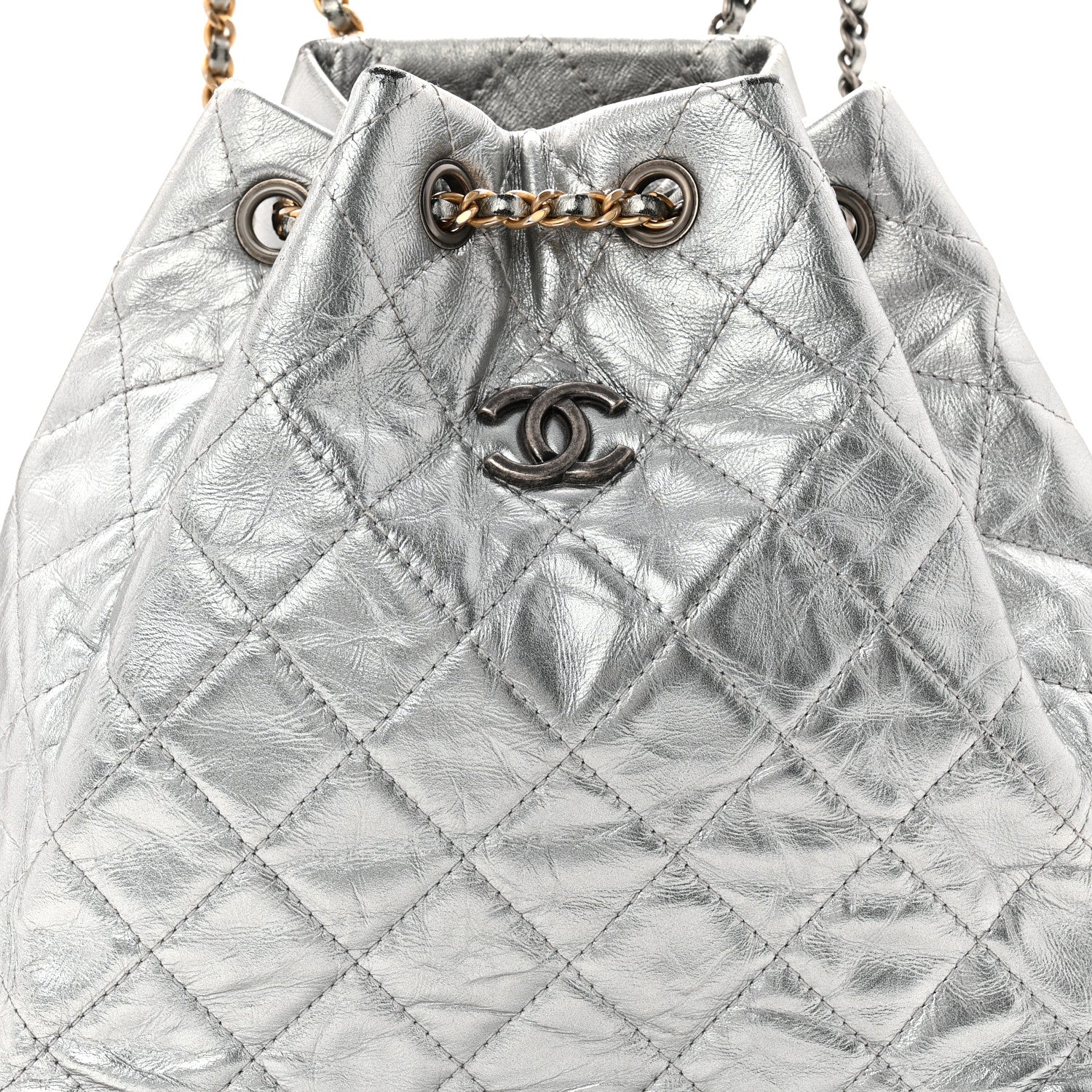 Chanel Metallic Crumpled Calfskin Quilted Small Gabrielle Backpack Silver
