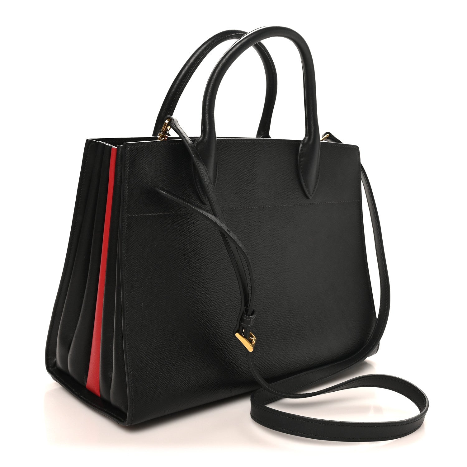 Prada Saffiano City Calfskin Medium Bibliothèque Top Handle Black Fuoco