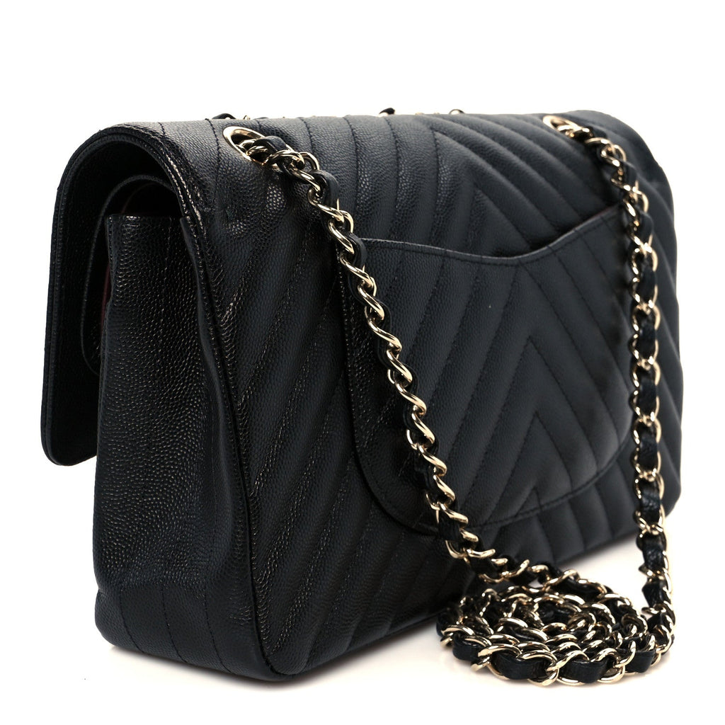 Chanel Caviar Chevron Quilted Medium Double Flap Black