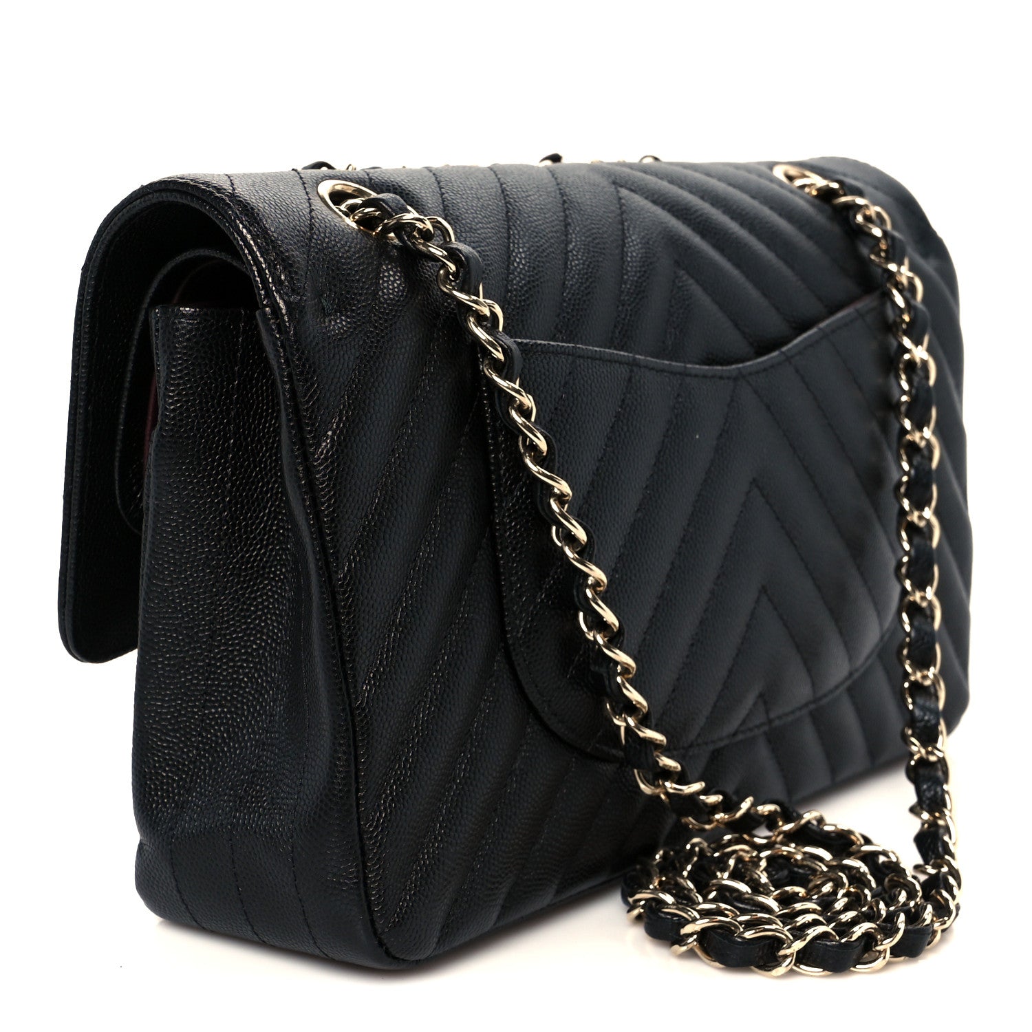 Chanel Caviar Chevron Quilted Medium Double Flap Black