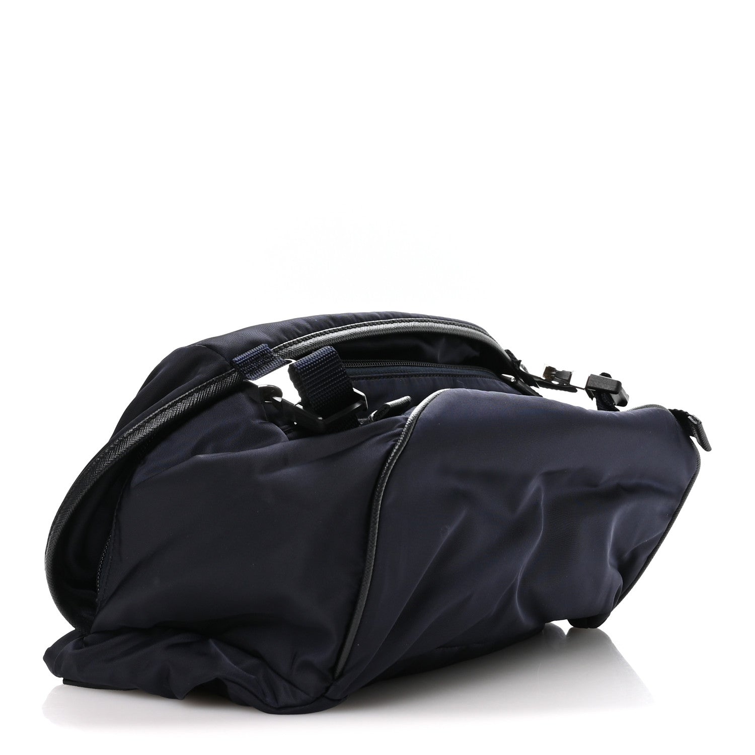 Prada Re-Nylon Saffiano Double Snap Buckle Zip Flap Shoulder Bag Bleu
